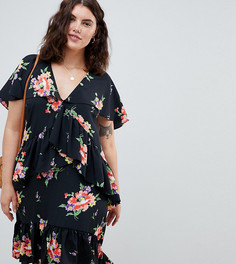 Чайное платье миди с кейпом и цветочным принтом ASOS DESIGN Curve - Мульти