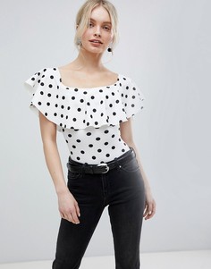 Боди в горошек с оборкой New Look - Кремовый