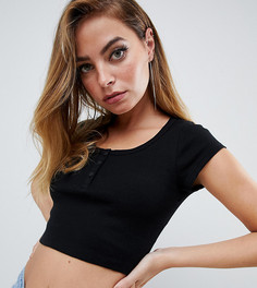 Черный кроп-топ на пуговицах с короткими рукавами ASOS DESIGN Petite - Черный