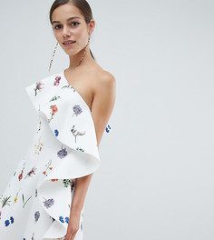 Платье мини на одно плечо с цветочным принтом и оборками ASOS DESIGN Petite - Мульти