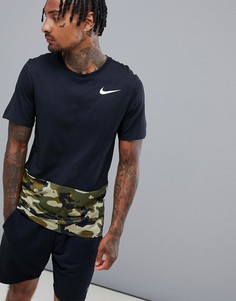 Черная футболка камуфляжной расцветки Nike Training Hyperdry AQ1091-010 - Черный