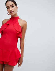 Многослойное короткое приталенное платье со спиной-борцовкой AX Paris - Красный