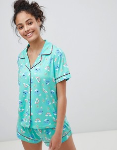 Пижамный комплект с принтом радуги и китов Chelsea Peers - Зеленый