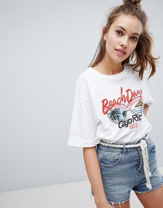 Белая футболка с принтом Pull&Bear - Белый