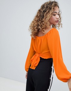 Оранжевая укороченная блузка с запахом и завязкой на спине Miss Selfridge - Мульти
