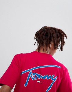 Розовая свободная футболка с принтом логотипа спереди и сзади Tommy Jeans Signature Capsule - Розовый