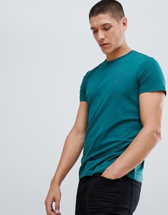 Темно-зеленая эластичная облегающая футболка с логотипом Tommy Hilfiger - Зеленый