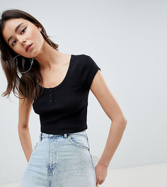 Черный кроп-топ на пуговицах с короткими рукавами ASOS DESIGN Tall - Черный