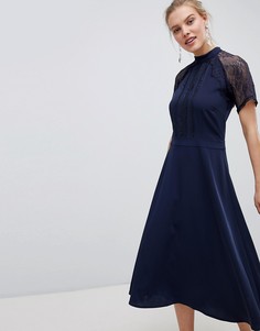 Приталенное платье миди с кружевной отделкой Liquorish - Темно-синий