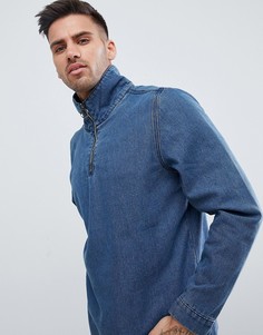 Выбеленная синяя джинсовая куртка с короткой молнией boohooMAN - Синий