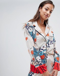 Рубашка с цветочным принтом PrettyLittleThing - Бежевый