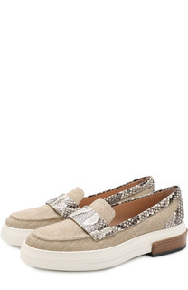 Текстильные лоферы с отделкой из кожи питона Tod’s Tods