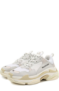 Кожаные кроссовки Triple S с текстильной отделкой Balenciaga