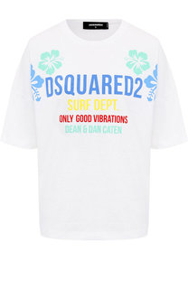 Хлопковая футболка свободного кроя с контрастной надписью Dsquared2