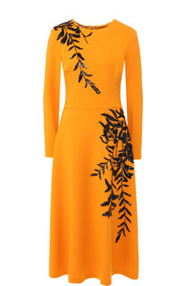 Шерстяное платье-миди с декоративной отделкой Oscar de la Renta