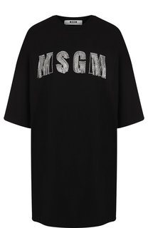 Хлопковое мини-платье свободного кроя с декоративной отделкой MSGM