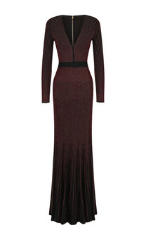 Приталенное платье-макси с V-образным вырезом и металлизированной нитью Elie Saab