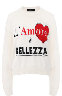 Кашемировый пуловер с круглым вырезом и декоративной вышивкой Dolce & Gabbana