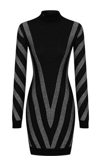 Шерстяное мини-платье с воротником-стойкой и металлизированной нитью Balmain