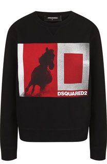 Хлопковый пуловер с круглым вырезом и принтом Dsquared2