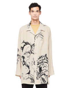 Льняной пиджак с принтом Yohji Yamamoto