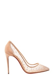 Бежевые туфли с кристаллами Follies Strass 100 Christian Louboutin