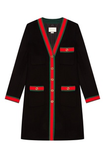 Черное пальто с контрастной отделкой Gucci