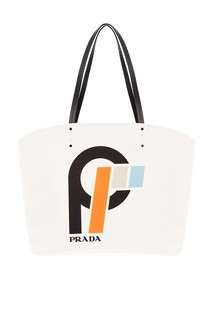 Белая текстильная сумка с принтом Prada