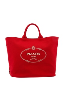Красная текстильная сумка с логотипом Prada