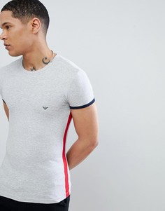 Серая обтягивающая футболка с логотипом на спине и полосками по бокам Emporio Armani - Серый