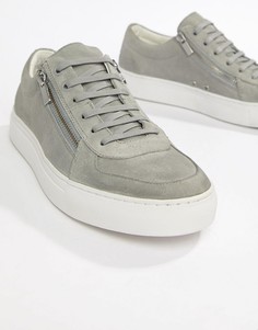 Светло-серые низкие замшевые кроссовки с молниями HUGO Futurism - Серый