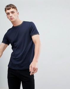 Хлопковая футболка с круглым вырезом и жаккардовой отделкой Ted Baker - Темно-синий