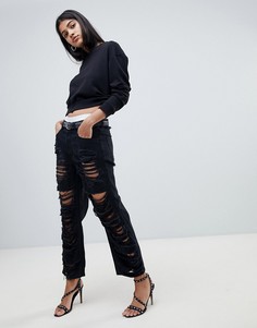 Рваные джинсы в винтажном стиле с классической талией Diesel Aryel - Черный