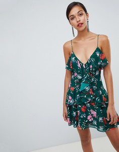 Платье мини с цветочным узором и оборками C/meo - Зеленый