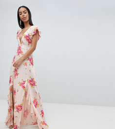 Платье макси с глубоким вырезом и цветочным принтом ASOS DESIGN Tall - Мульти