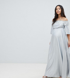 Кружевное платье макси с открытыми плечами ASOS DESIGN Maternity - Серый
