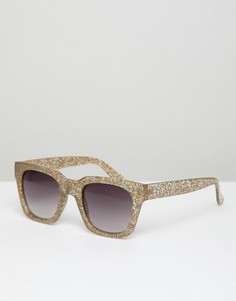 Квадратные солнцезащитные очки в золотистой оправе с блестками AJ Morgan - Золотой