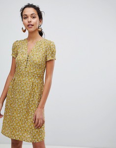 Чайное платье на пуговицах с цветочным принтом Esprit - Желтый