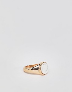 Золотистое кольцо-печатка с белым камнем Chained & Able - Золотой