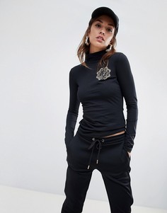 Лонгслив с высоким воротом и вышитым логотипом Versace Jeans - Черный
