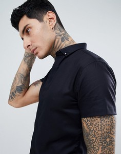 Черная рубашка зауженного кроя с уголками для воротника в виде черепов Twisted Tailor - Черный