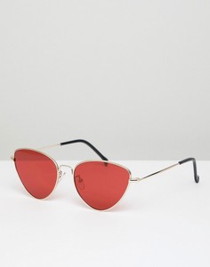 Солнцезащитные очки кошачий глаз в золотистой оправе с красными стеклами AJ Morgan - Золотой