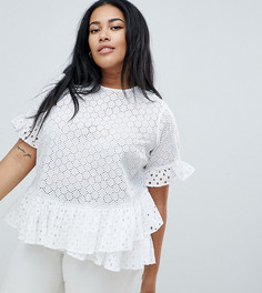 Футболка с вышивкой ришелье ASOS DESIGN Curve - Белый