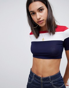 Кроп-топ с полосками колор блок Boohoo - Темно-синий