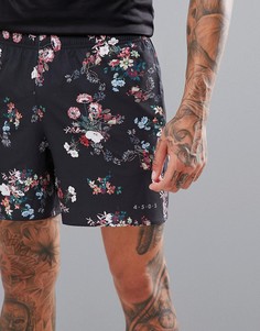 Спортивные шорты средней длины с цветочным принтом ASOS 4505 - Черный