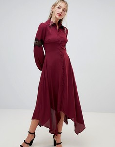 Платье-рубашка с длинными рукавами и кружевной вставкой Hope & Ivy - Красный