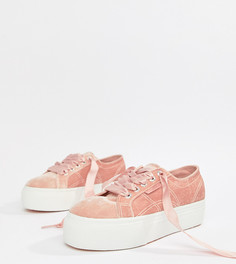 Розовые велюровые кроссовки на платформе Superga - Розовый