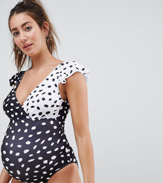 Слитный купальник в горошек с запахом и оборками ASOS DESIGN maternity - Мульти