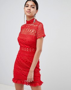 Кружевное платье мини с высоким воротником Love Triangle - Красный