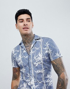 Рубашка зауженного кроя с отложным воротником и окантовкой Twisted Tailor - Синий